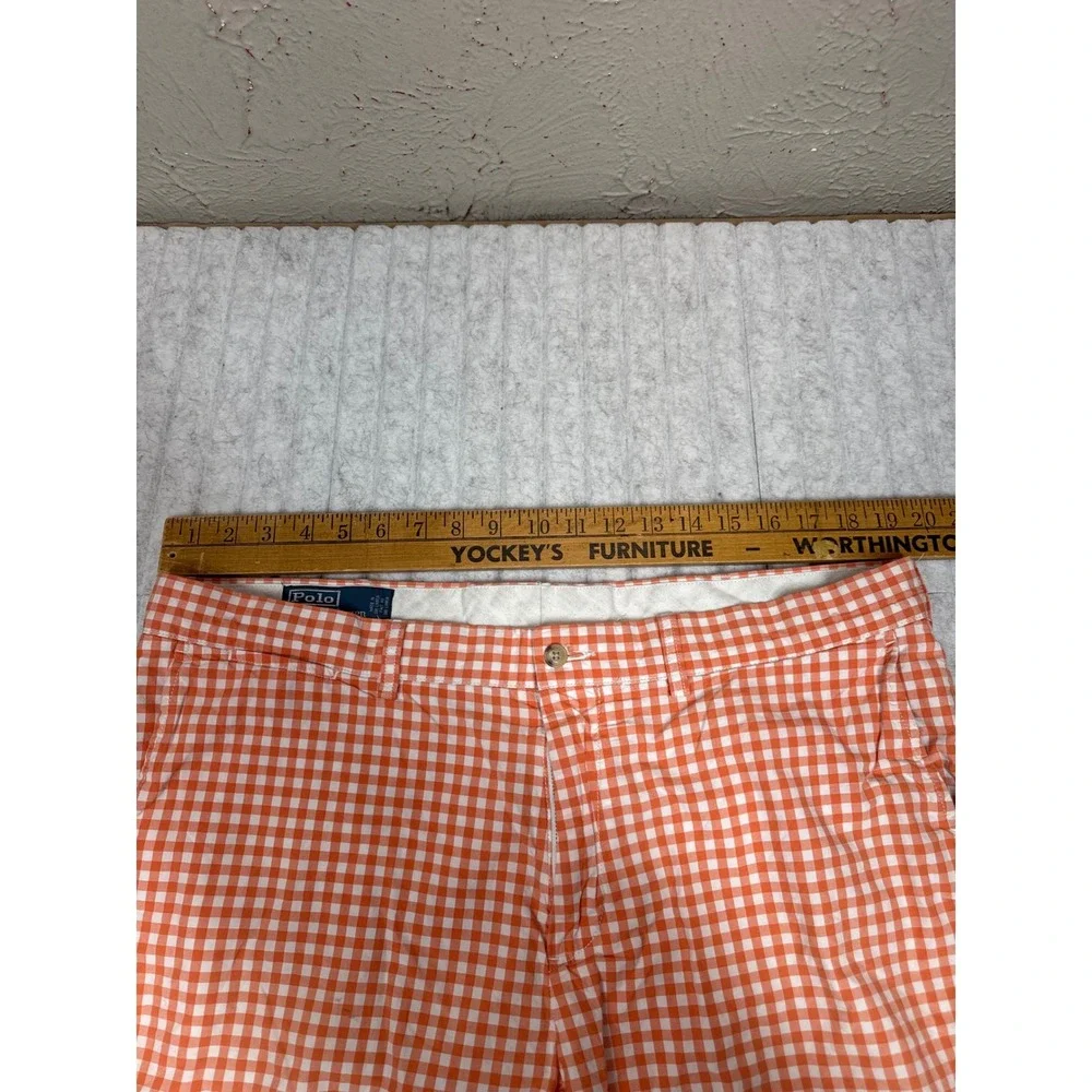 Polo Ralph Lauren Suffield Shorts Mens 38 Orange White Gingham Check Cotton 8.5